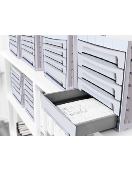 Fichero cajones de sobremesa archivo 2000 305x370x215 mm bandeja organizadora superior 5 cajones gris opaco