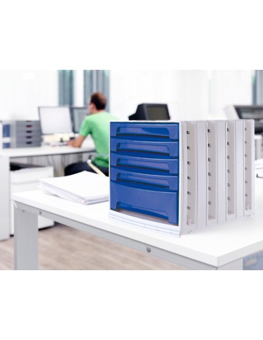 Fichero cajones de sobremesa archivo 2000 305x370x215 mm bandeja organizadora superior 5 cajones azul opaco