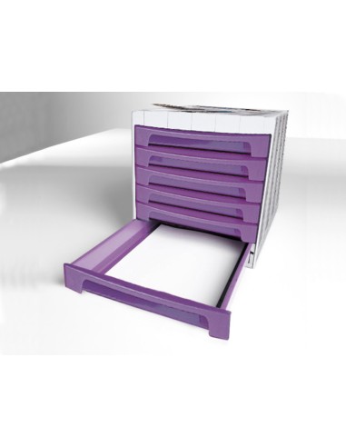 Fichero cajones de sobremesa archivo 2000 305x370x215 mm bandeja organizadora superior 6 cajones violeta translucido