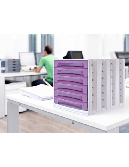 Fichero cajones de sobremesa archivo 2000 305x370x215 mm bandeja organizadora superior 6 cajones violeta translucido