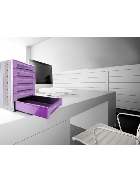 Fichero cajones de sobremesa archivo 2000 305x370x215 mm bandeja organizadora superior 6 cajones violeta translucido