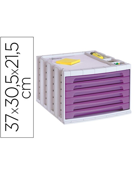 Fichero cajones de sobremesa archivo 2000 305x370x215 mm bandeja organizadora superior 6 cajones violeta translucido