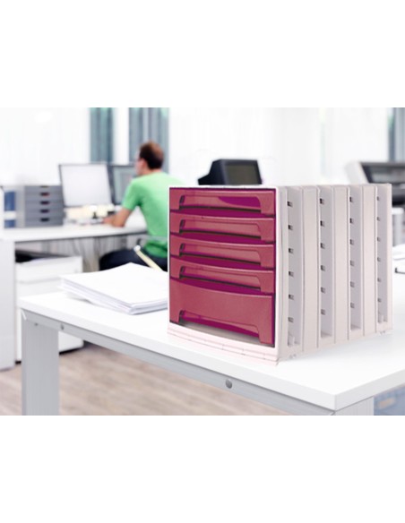 Fichero cajones de sobremesa archivo 2000 305x370x215 mm bandeja organizadora superior 6 cajones burdeos opaco