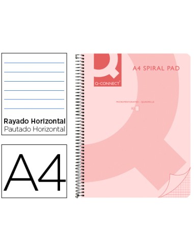 Cuaderno espiral q connect a4 micro tapa plastico 80h 70g horizontal sin bandas 4 taladros rosa