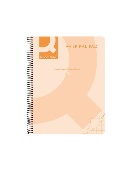 Cuaderno espiral q connect a5 micro tapa plastico 80h 70g cuadro 5mm sin bandas 6 taladros naranja