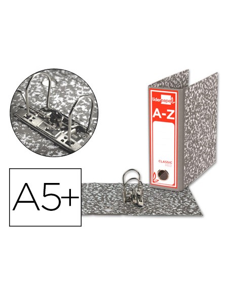 Archivador de palanca liderpapel cuarto apaisado classic red sin rado lomo 80mm gris compresor metalico