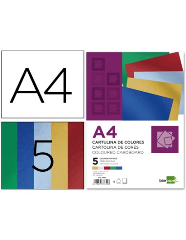 Cartulina liderpapel a4 235 g m2 metalizada 5 colores surtidos paquete de 50 hojas