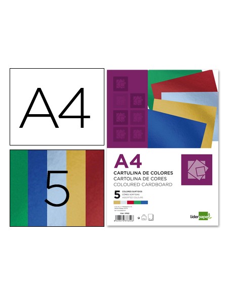 Cartulina liderpapel a4 235 g m2 metalizada 5 colores surtidos paquete de 50 hojas