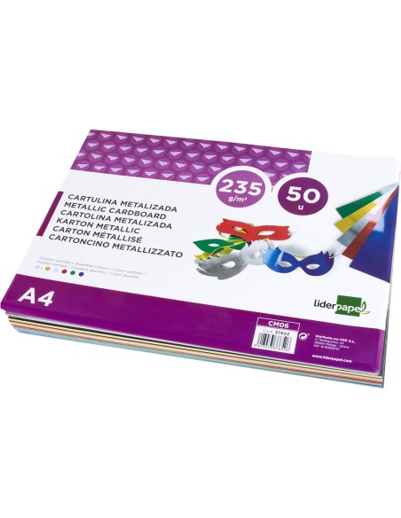 Cartulina liderpapel a4 235 g m2 metalizada 5 colores surtidos paquete de 50 hojas