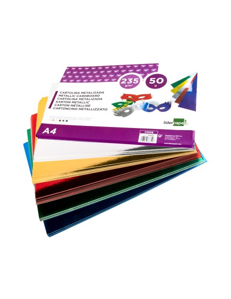 Cartulina liderpapel a4 235 g m2 metalizada 5 colores surtidos paquete de 50 hojas
