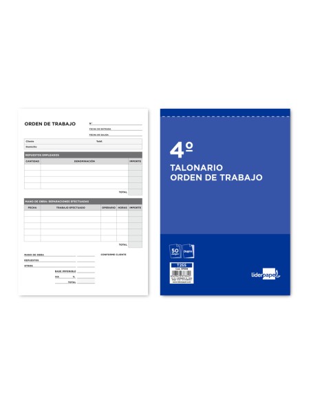 Talonario liderpapel orden de trabajo cuarto original y copia t255