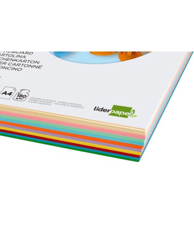 Cartulina liderpapel a4 180g m2 10 colores surtidos paquete de 100 hojas