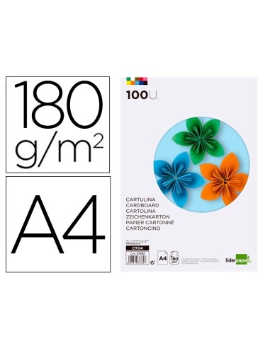 Cartulina liderpapel a4 180g m2 10 colores surtidos paquete de 100 hojas