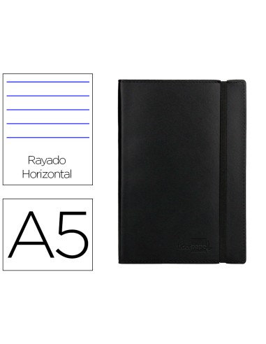 Libreta liderpapel simil piel a5 120 hojas 70g m2 horizontal sin margen negro