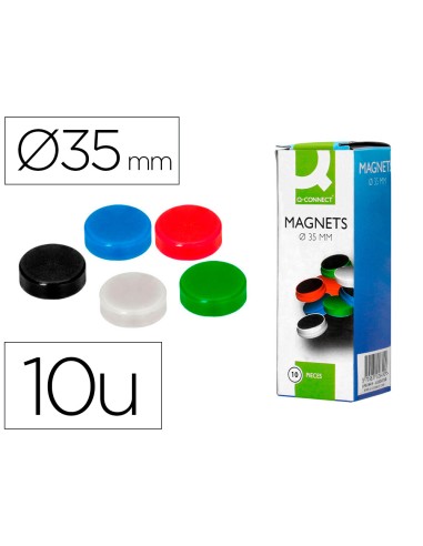 Iman para sujecion q connect ideal para pizarras magneticas35 mm colores surtidos caja de 10 unidades