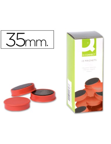 Iman para sujecion q connect ideal para pizarras magneticas35 mm rojo caja de 10 unidades
