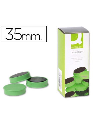 Iman para sujecion q connect ideal para pizarras magneticas35 mm verde caja de 10 unidades