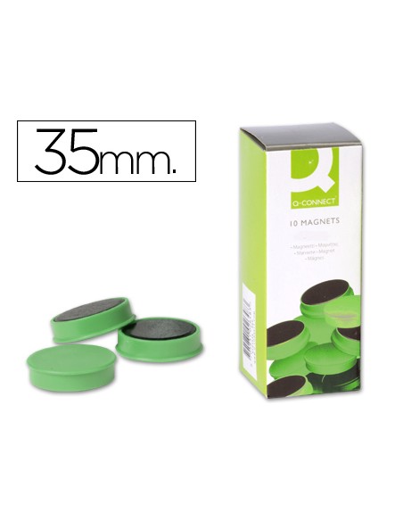 Iman para sujecion q connect ideal para pizarras magneticas35 mm verde caja de 10 unidades