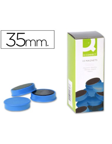 Iman para sujecion q connect ideal para pizarras magneticas35 mm azul caja de 10 unidades
