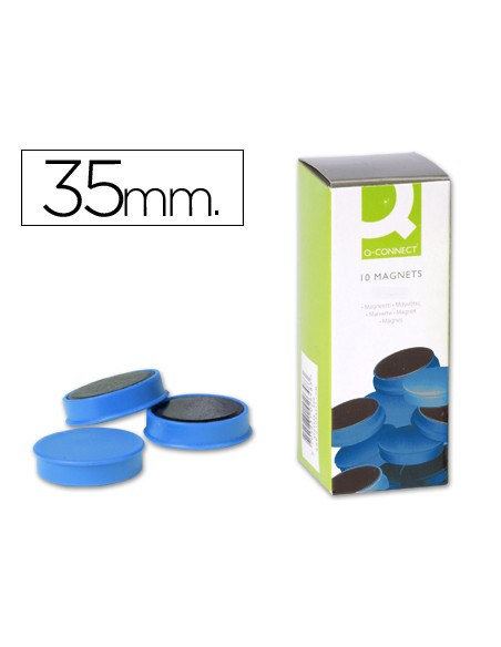 Iman para sujecion q connect ideal para pizarras magneticas35 mm azul caja de 10 unidades