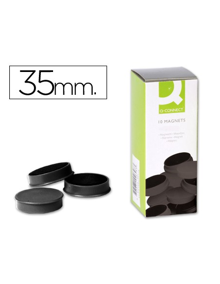 Iman para sujecion q connect ideal para pizarras magneticas35 mm negro caja de 10 unidades