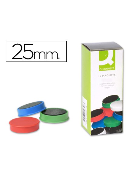 Iman para sujecion q connect ideal para pizarras magneticas25 mm colores surtidos caja de 10 unidades