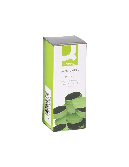 Iman para sujecion q connect ideal para pizarras magneticas25 mm verde caja de 10 unidades