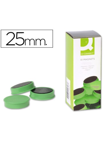 Iman para sujecion q connect ideal para pizarras magneticas25 mm verde caja de 10 unidades