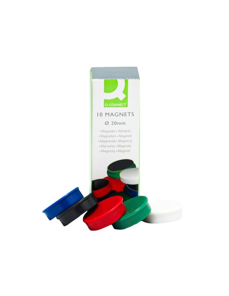 Iman para sujecion q connect ideal para pizarras magneticas20 mm colores surtidos caja de 10 unidades