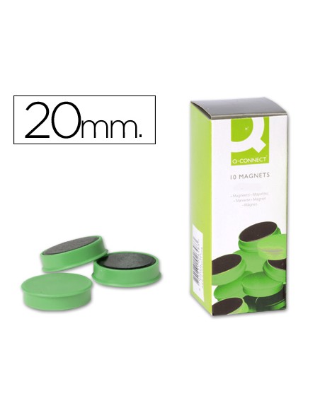 Iman para sujecion q connect ideal para pizarras magneticas20 mm verde caja de 10 unidades