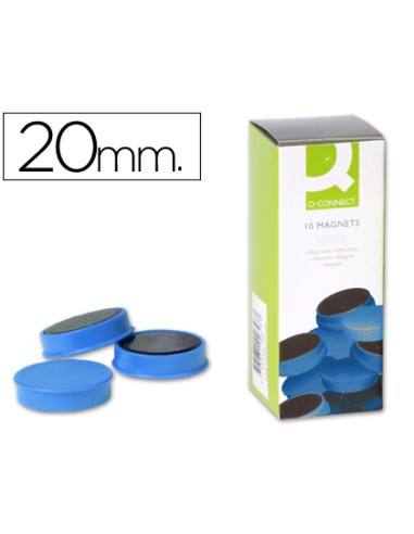 Iman para sujecion q connect ideal para pizarras magneticas20 mm azul caja de 10 unidades