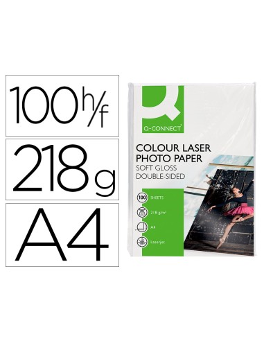 Papel q connect foto glossy din a4 para fotocopiadoras e impresoras laser paquete de 100 hojas de 218 gr