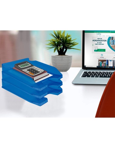 Bandeja sobremesa plastico q connect azul transparente 240x70x340 mm