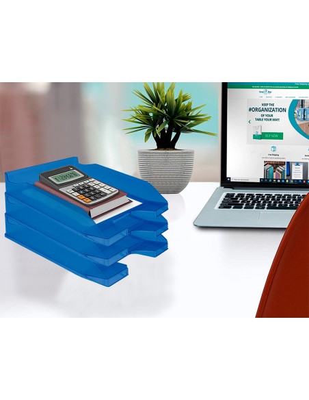 Bandeja sobremesa plastico q connect azul transparente 240x70x340 mm