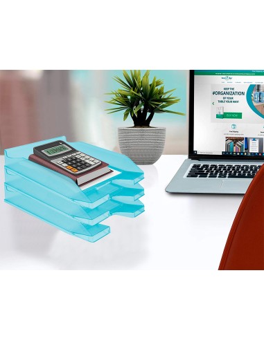 Bandeja sobremesa plastico q connect turquesa transparente 240x70x340 mm