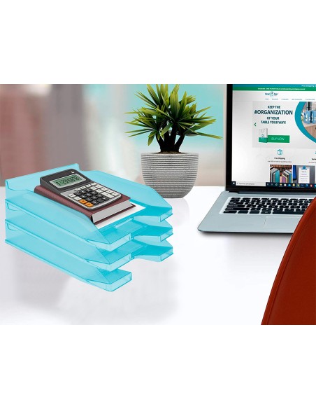 Bandeja sobremesa plastico q connect turquesa transparente 240x70x340 mm