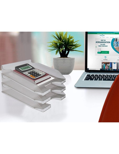 Bandeja sobremesa plastico q connect gris oscuro transparente 240x70x340 mm