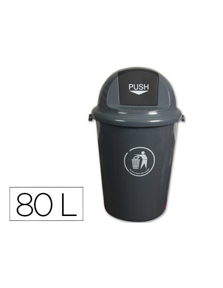 Papelera contenedor q connect plastico con tapadera 80l color gris 450x760 mm