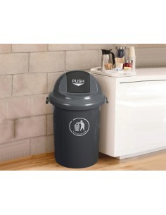 Papelera contenedor q connect plastico con tapadera 80l color gris 450x760 mm