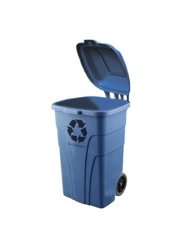 Papelera contenedor q connect plastico con tapadera 240l color azul 1040x620x610 mm con ruedas