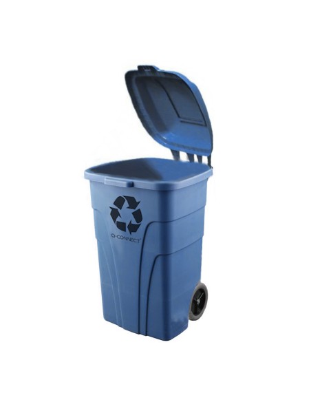 Papelera contenedor q connect plastico con tapadera 240l color azul 1040x620x610 mm con ruedas