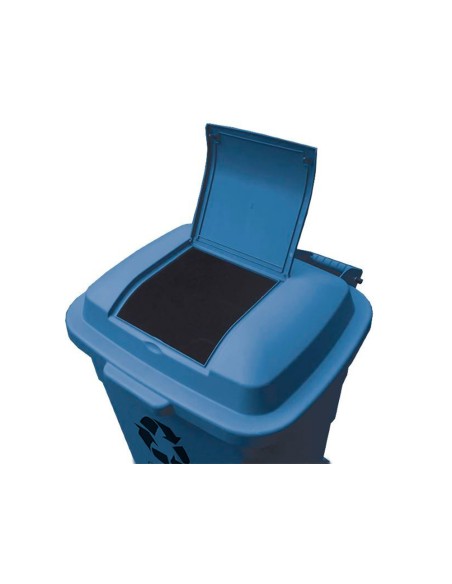 Papelera contenedor q connect plastico con tapadera 240l color azul 1040x620x610 mm con ruedas