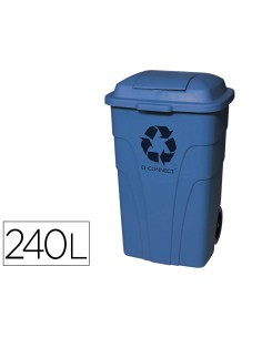 Papelera contenedor q connect plastico con tapadera 240l color azul 1040x620x610 mm con ruedas