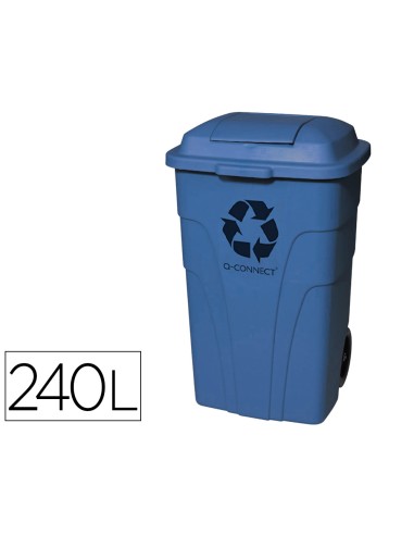 Papelera contenedor q connect plastico con tapadera 240l color azul 1040x620x610 mm con ruedas