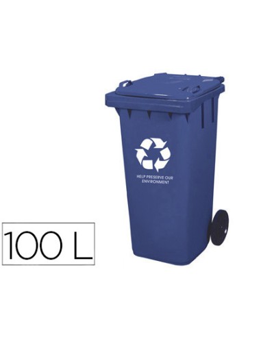 Papelera contenedor q connect plastico con tapadera 100l color azul 800x510x525 mm con ruedas