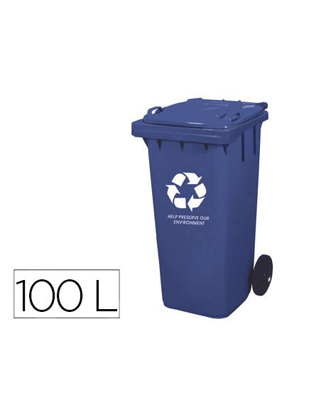 Papelera contenedor q connect plastico con tapadera 100l color azul 800x510x525 mm con ruedas