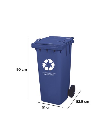 Papelera contenedor q connect plastico con tapadera 100l color azul 800x510x525 mm con ruedas