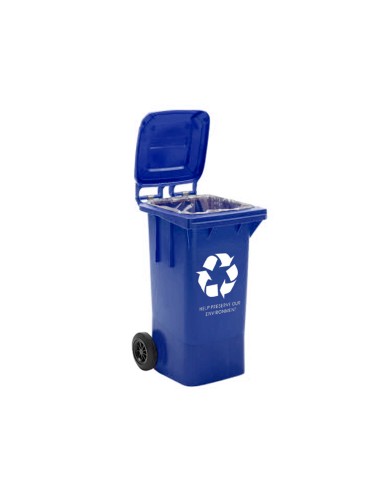 Papelera contenedor q connect plastico con tapadera 100l color azul 800x510x525 mm con ruedas