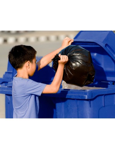 Papelera contenedor q connect plastico con tapadera 100l color azul 800x510x525 mm con ruedas