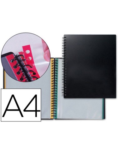 Carpeta liderpapel din a4 con 20 fundas intercambiables bordes de colores color negro